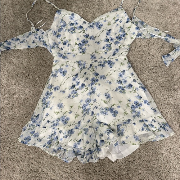 Floral Blue and White Mini Dress - Picture 1 of 6